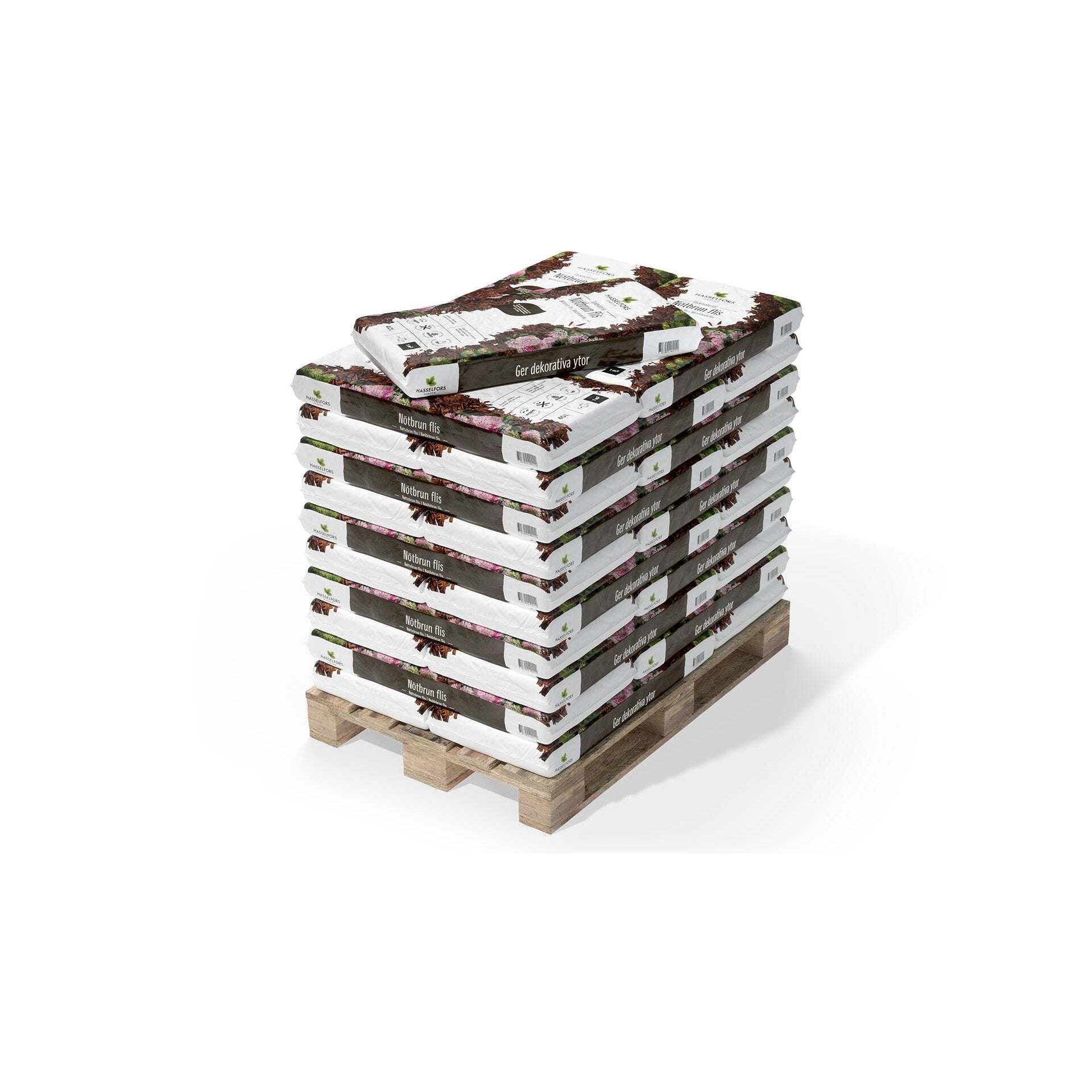 Hasselfors nötbrun flis 40 liter, 45 st, Helpall