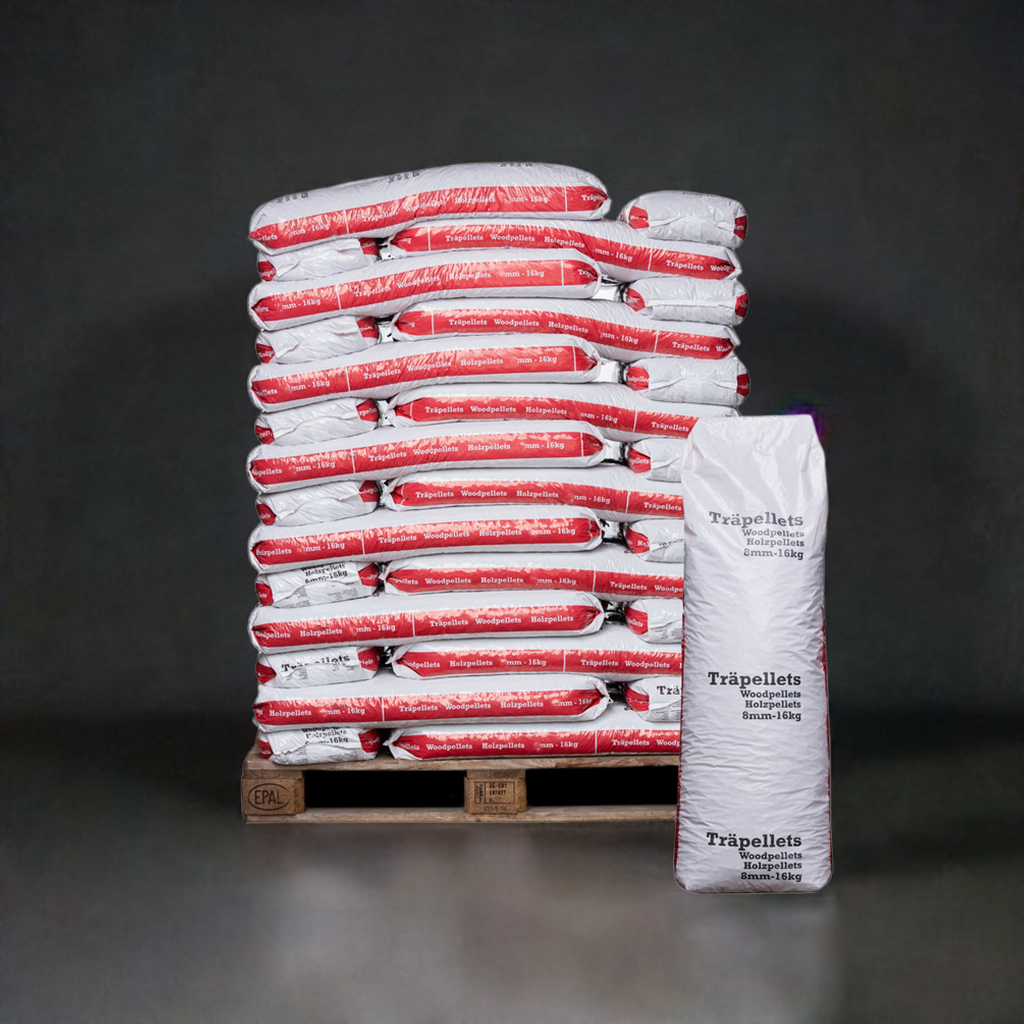Ruotsalainen pelletti 832kg, 16kg pussit, A1 laatu 8 mm - Ilmainen toimitus
