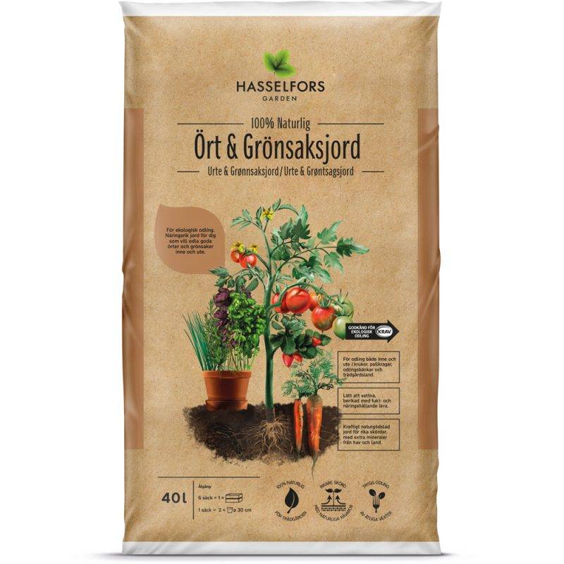 Hasselfors ört &amp; grönsaksjord, 40 liter, 48st, Helpall